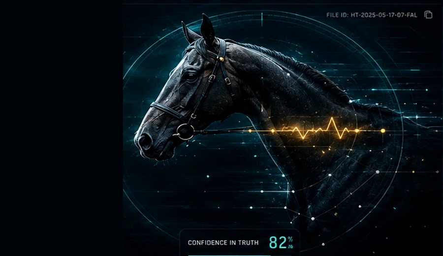Backlit thoroughbred with telemetry overlay